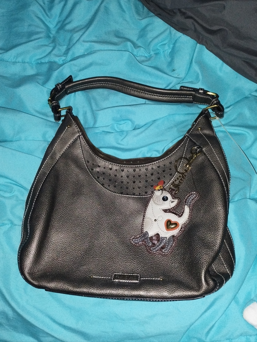 Chala Pewter HoBo HandBag Siamese Coin Purse w/ Keychain Faux Leather